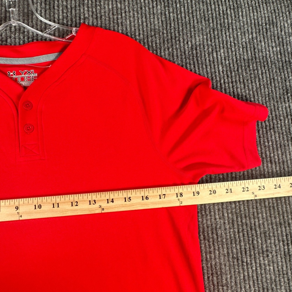 Under Armour Boys Red HeatGear Loose Fit Henley Baseball Jersey Shirt YXL - Picture 6 of 11